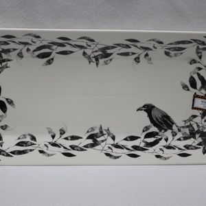 CIROA WICKED BLACK RAVEN CROW W/LEAVES HALLOWEEN RECTANGLE PLATTER TRAY - NEW